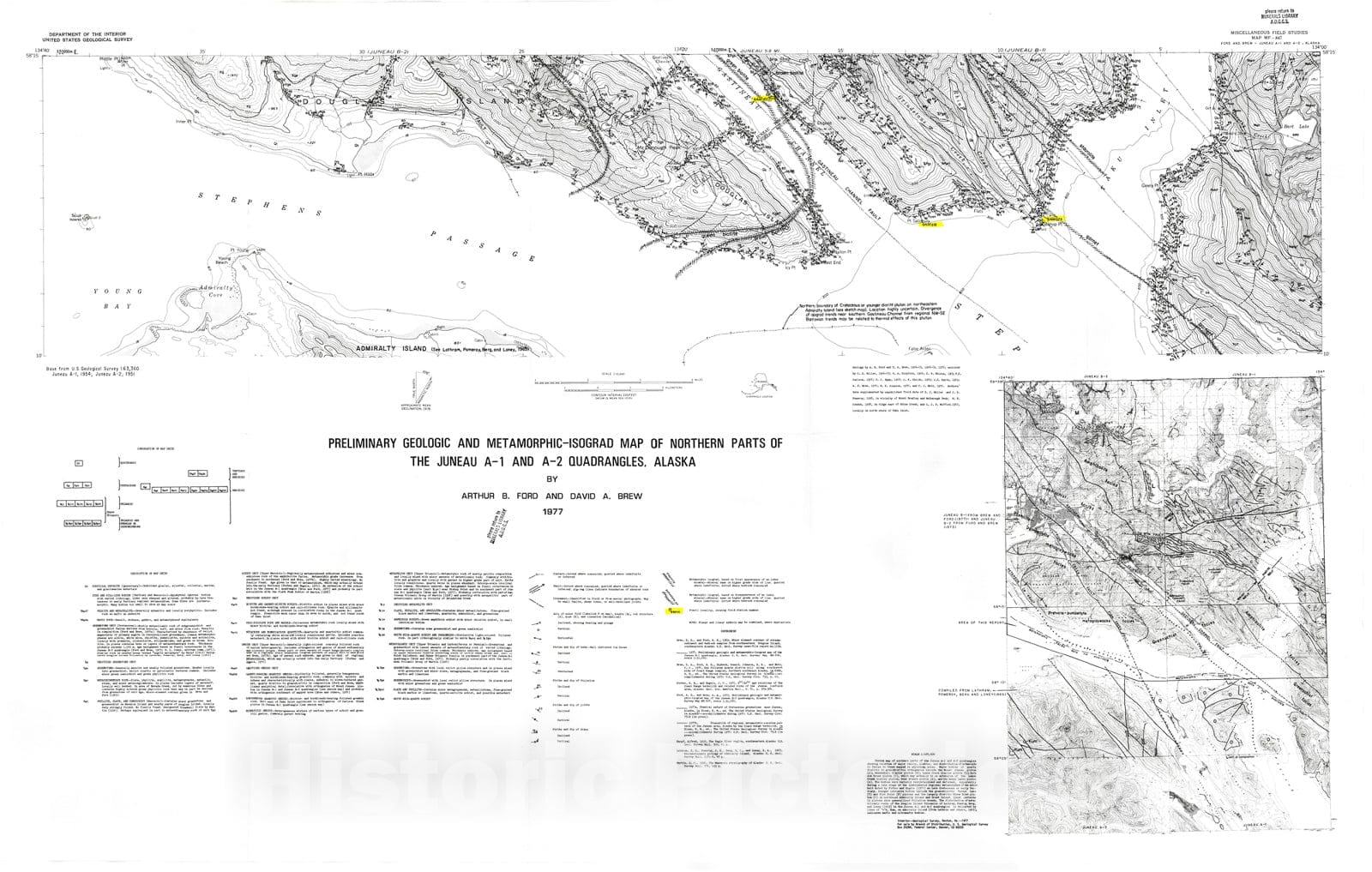 Map : Preliminary geologic and metamorphic-isograd map of the northern parts of the Juneau A-1 and A-2 quadrangles, Alaska, 1977 Cartography Wall Art :