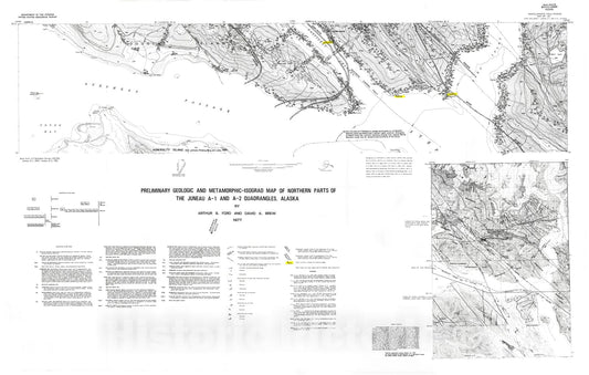 Map : Preliminary geologic and metamorphic-isograd map of the northern parts of the Juneau A-1 and A-2 quadrangles, Alaska, 1977 Cartography Wall Art :