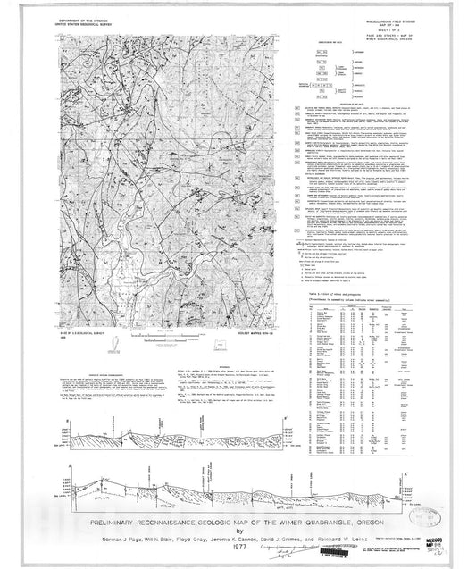 Map : Preliminary reconnaissance geologic map of the Wimer quadrangle, Oregon, 1977 Cartography Wall Art :