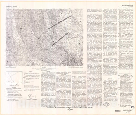 Map : Aeromagnetic and generalized geologic map of the Choteau one degree x two degrees quadrangle, Montana, one980 Cartography Wall Art :