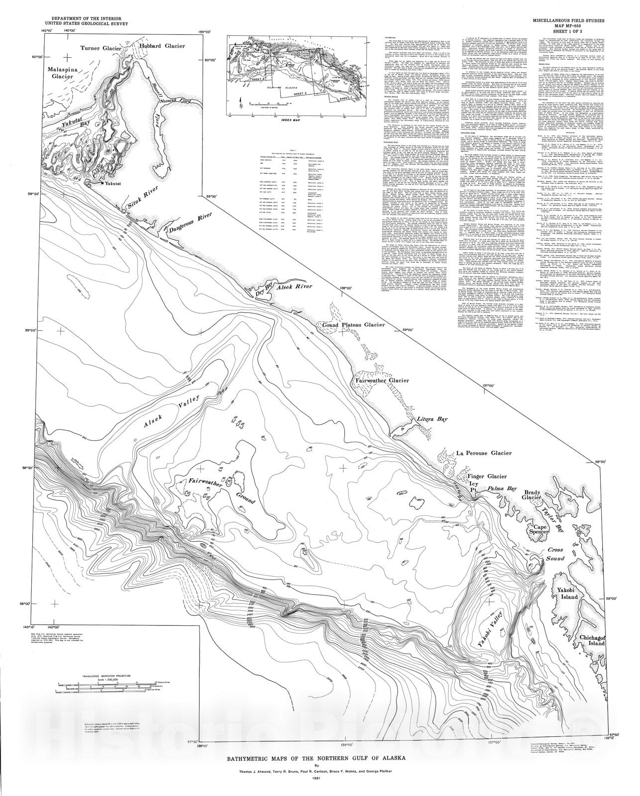 Map : Bathymetric maps of the northern Gulf of Alaska, 1981 Cartography Wall Art :