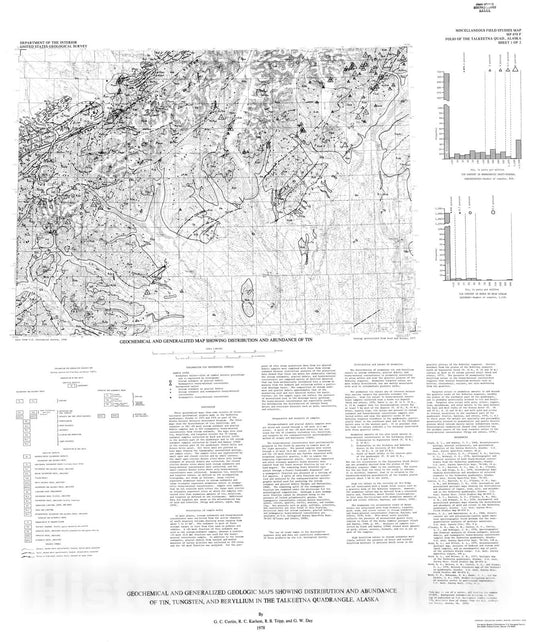 Map : Geochemical and generalized geologic maps showing distribution and abundance of tin, tungsten, and beryllium in the Talkeetna quadrangle, Alaska, 1978 Cartography Wall Art :