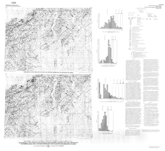 Map : Geochemical and generalized geologic maps showing distribution and abundance of copper, lead, zinc, and molybdenum in the Talkeetna quadrangle, Alaska, 1978 Cartography Wall Art :