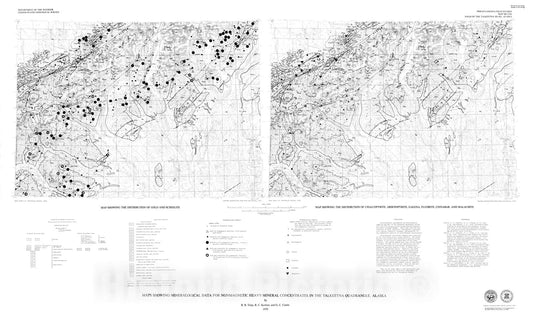 Map : Maps showing mineralogical data for nonmagnetic heavy-mineral concentrates in the Talkeetna quadrangle, Alaska, 1978 Cartography Wall Art :