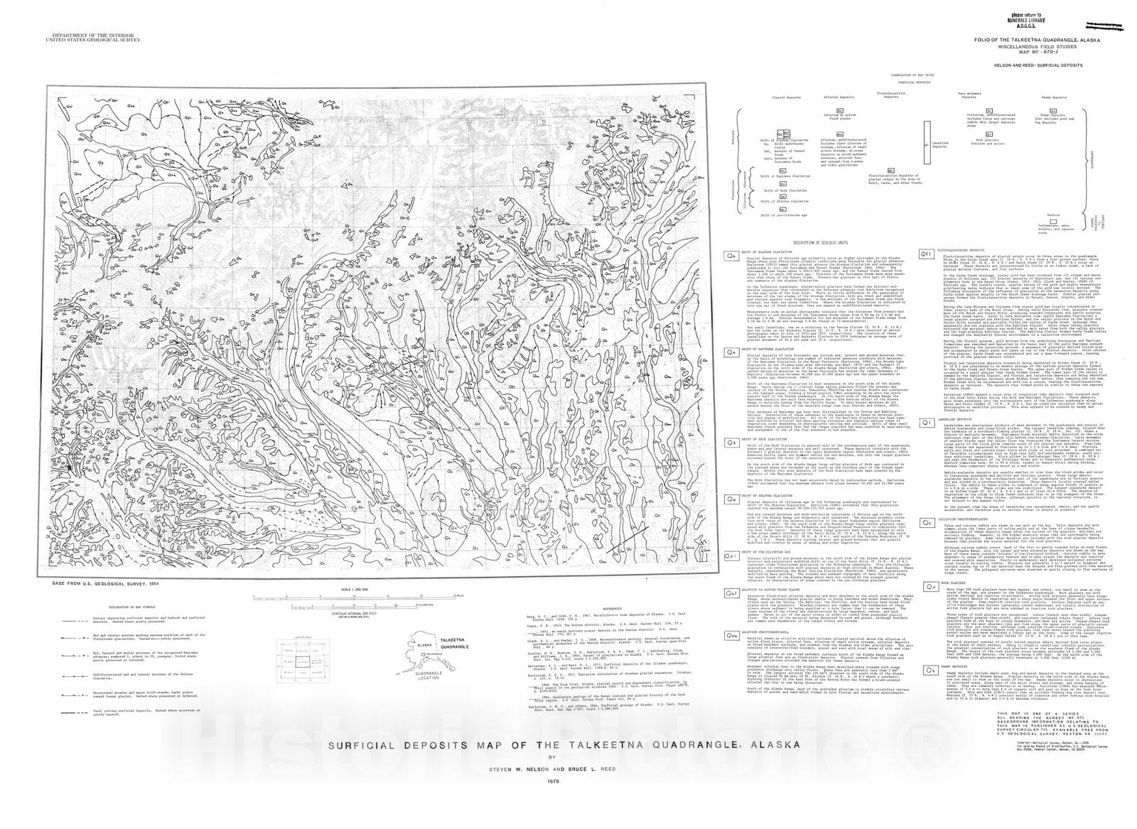 Map : Surficial deposits map of the Talkeetna quadrangle, Alaska, 1978 Cartography Wall Art :