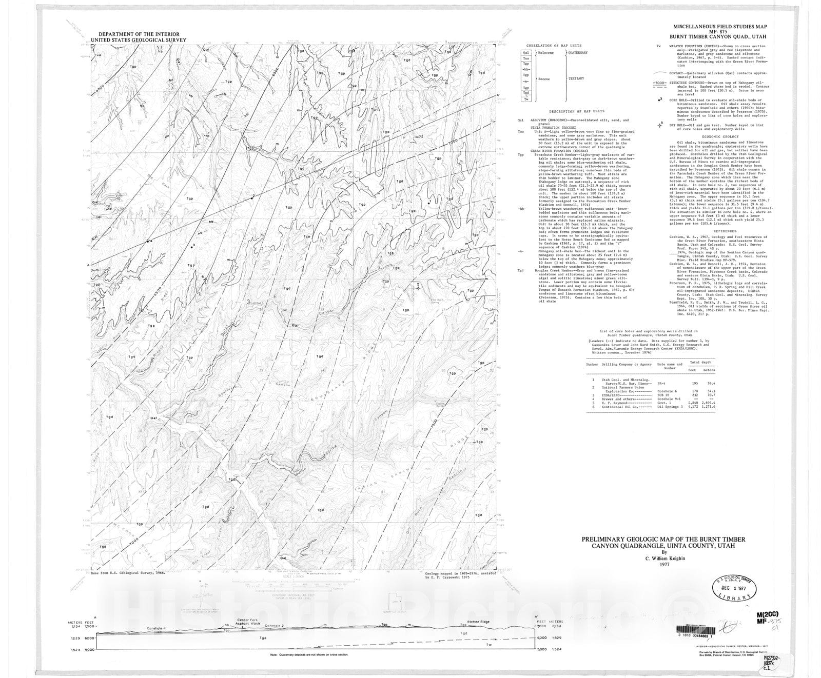 Map : Preliminary geologic map of the Burnt Timber Canyon quadrangle, Uintah County, Utah, 1977 Cartography Wall Art :