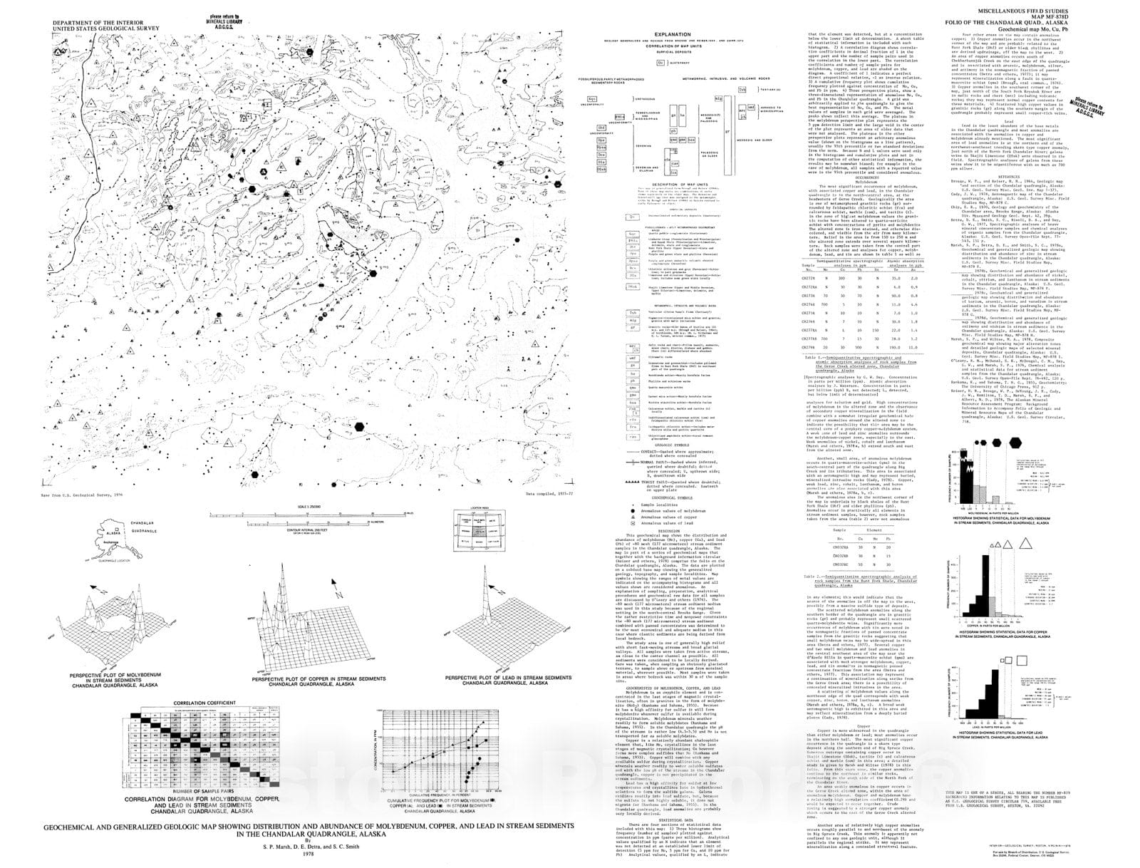 Map : Geochemical and generalized geologic map showing distribution and abundance of molybdenum, copper, , 1978 Cartography Wall Art :