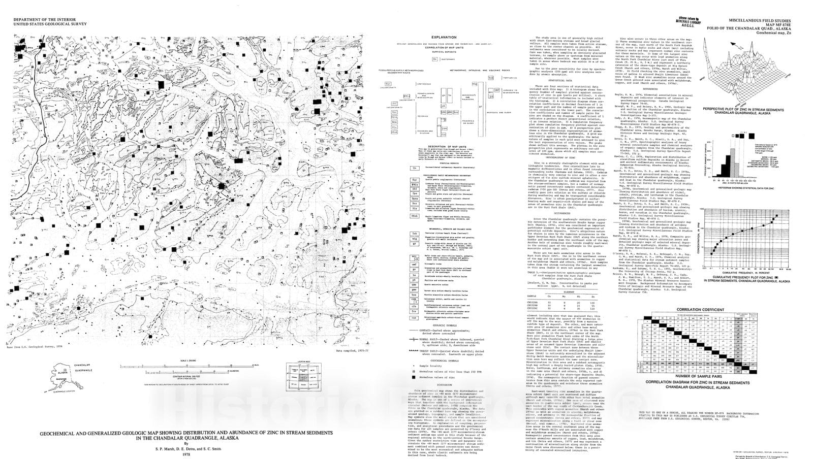 Map : Geochemical and generalized geologic map showing distribution and abundance of zinc in stream sediments in the Chandalar quadrangle, Alaska, 1978 Cartography Wall Art :