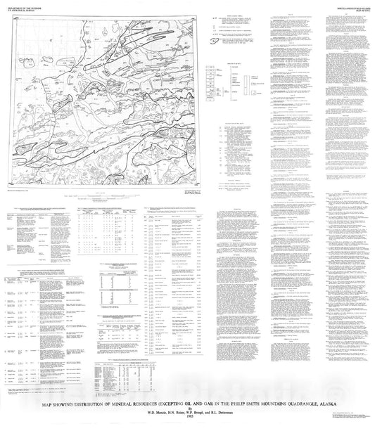 Map : Map showing distribution of mineral resources (excepting oil and gas) in the Philip Smith Mountains quadrangle, Alaska, 1985 Cartography Wall Art :