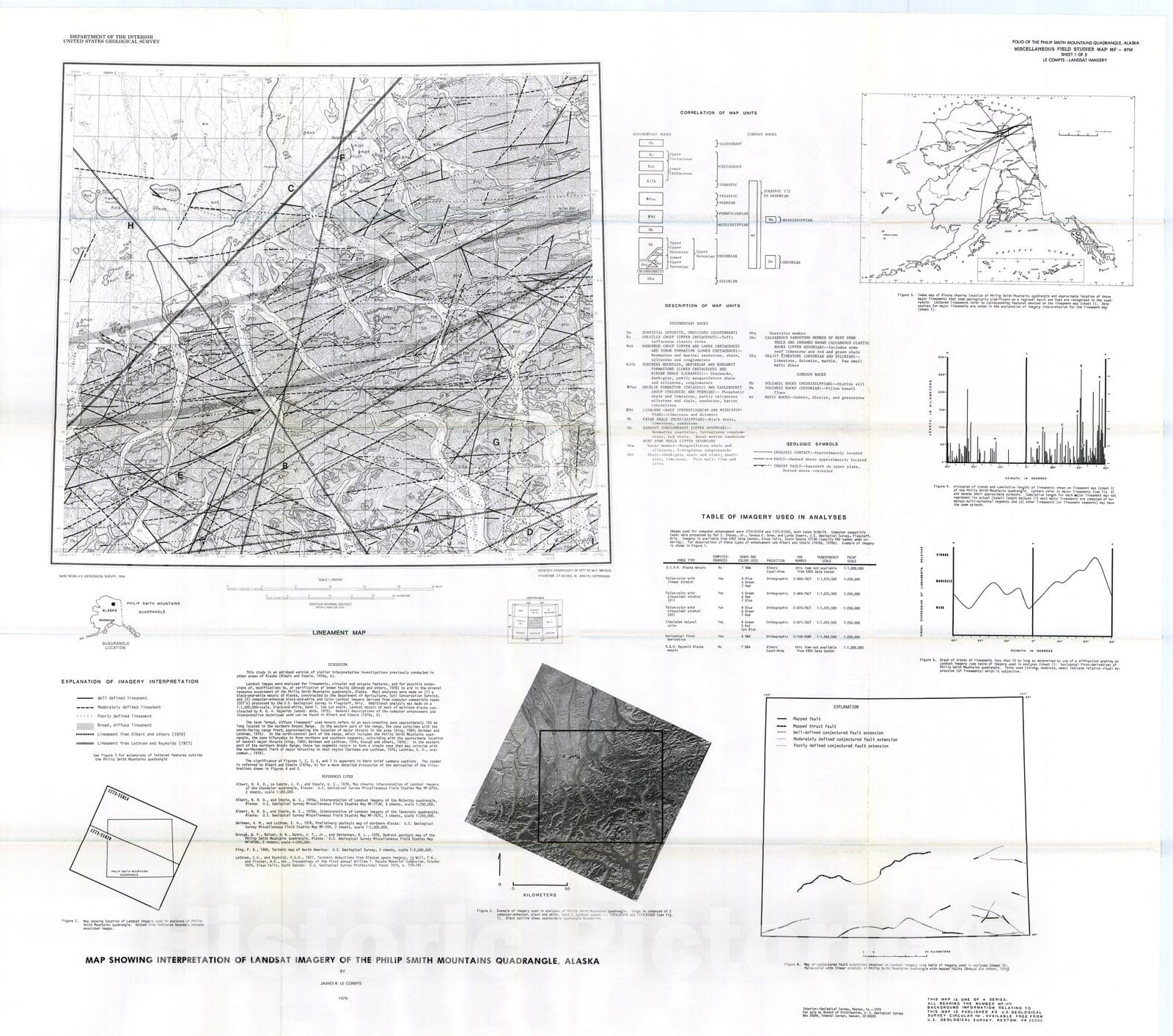 Map : Map showing interpretation of Landsat imagery of the Philip Smith Mountains quadrangle, Alaska, 1979 Cartography Wall Art :