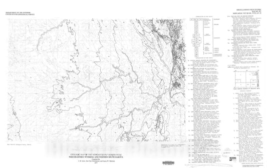 Map : Geologic map of the Newcastle one degree x two degrees quadrangle, northeastern Wyoming and western South Dakota, one977 Cartography Wall Art :