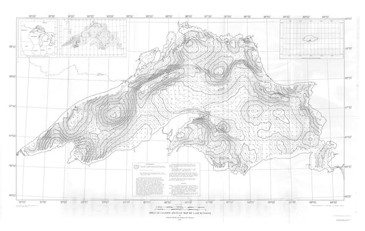 Map : Bouguer gravity map of Lake Superior, 1977 Cartography Wall Art :