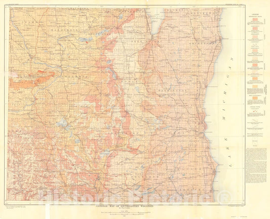 Map : The Quaternary geology of southeastern Wisconsin with a chapter on the older rock formations, 1918 Cartography Wall Art :