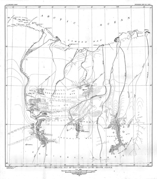 Map : The Canning River region, northern Alaska, 1919 Cartography Wall Art :