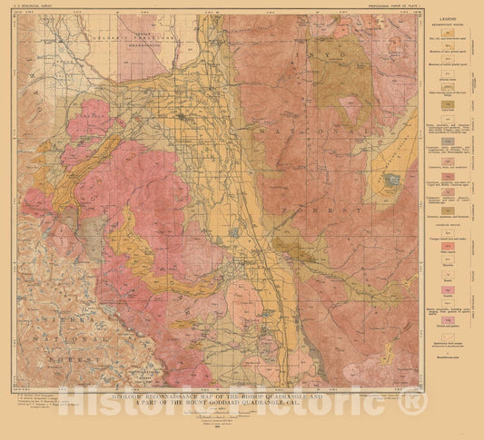 Map : A geologic reconnaissance of the Inyo Range and the eastern slope of the southern Sierra Nevada, California,, 1918 Cartography Wall Art :