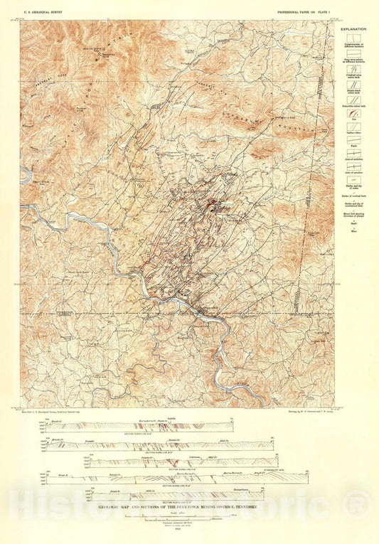 Map : Geology and ore deposits of the Ducktown mining district, Tennessee, 1926 Cartography Wall Art :