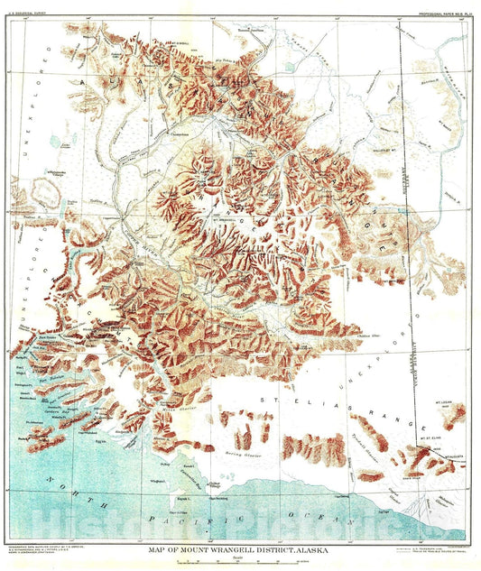 Map : The mineral resources of the Mount Wrangell district, Alaska, 1903 Cartography Wall Art :