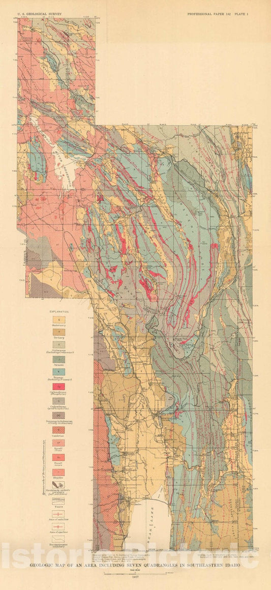 Map : Geography, geology, and mineral resources of part of southeastern Idaho with descriptions of Carboniferous and Triassic fossils, 1927 Cartography Wall Art :