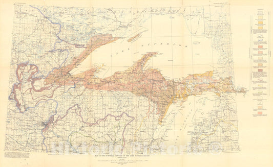 Map : Moraines and shore lines of the Lake Superior Basin, 1929 Cartography Wall Art :
