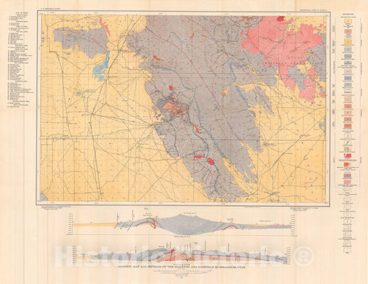 Map : Geology and ore deposits of the Stockton and Fairfield quadrangles, Utah, 1932 Cartography Wall Art :