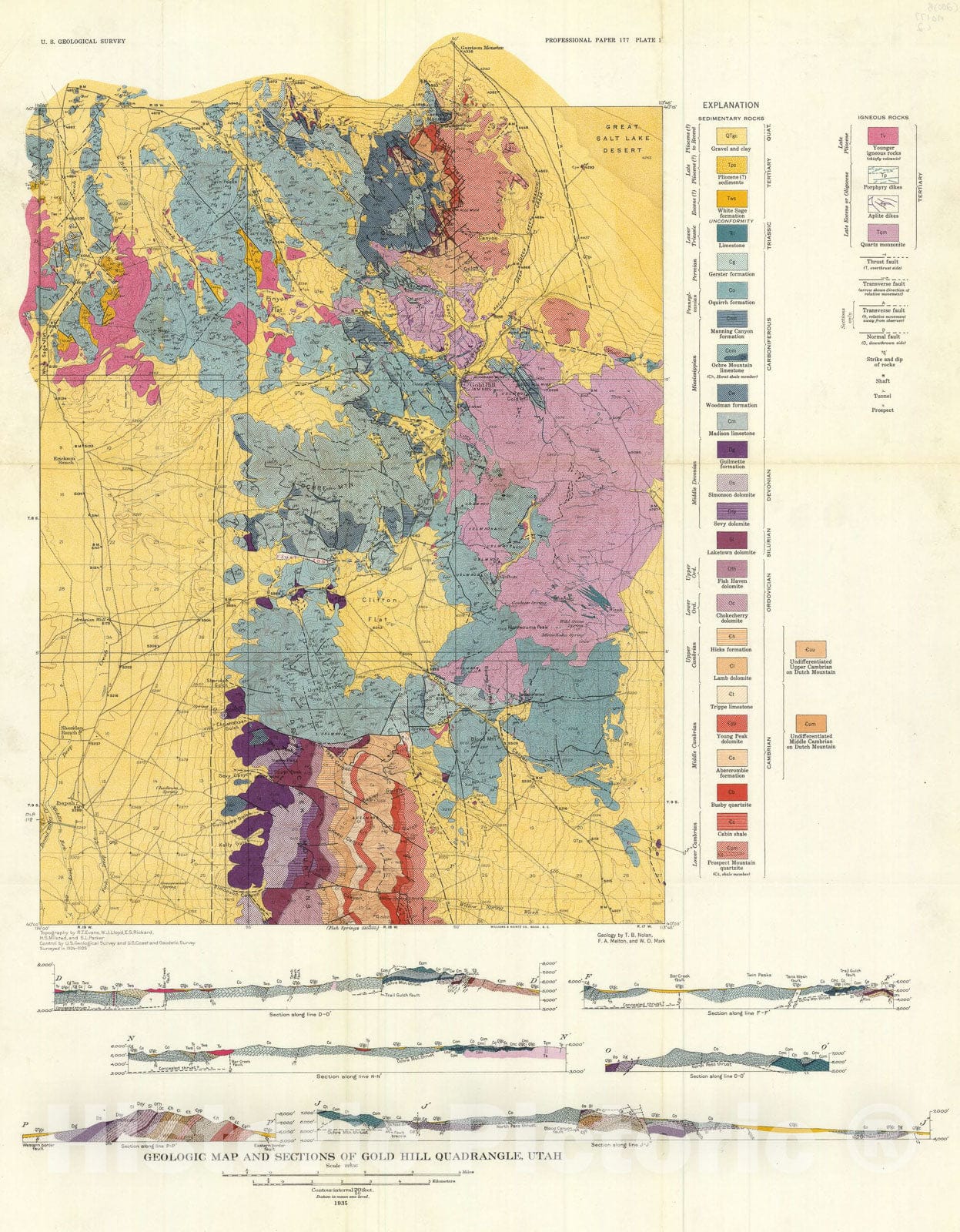 Map : The Gold Hill mining district, Utah, 1935 Cartography Wall Art :