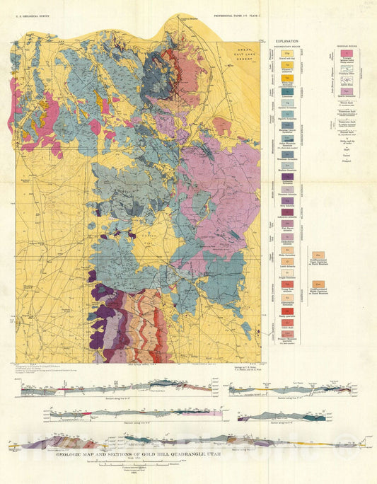 Map : The Gold Hill mining district, Utah, 1935 Cartography Wall Art :