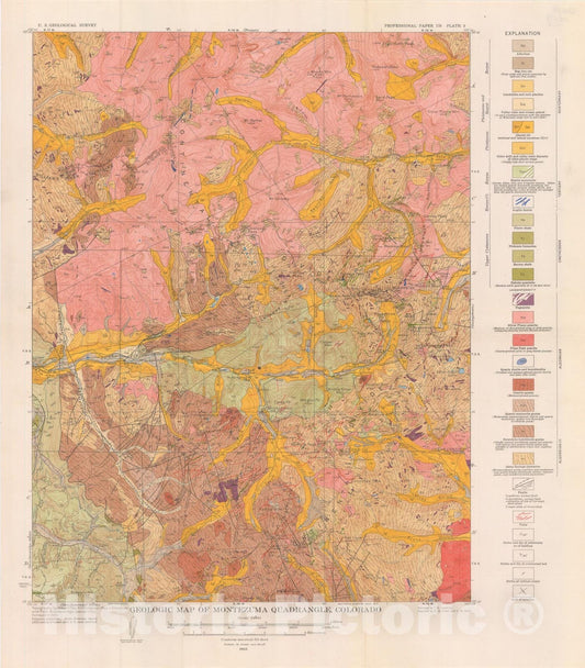 Map : Geology and ore deposits of the Montezuma quadrangle, Colorado, 1935 Cartography Wall Art :