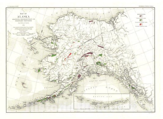 Map : The Tertiary floras of Alaska with a chapter on the geology of the Tertiary deposits, 1936 Cartography Wall Art :