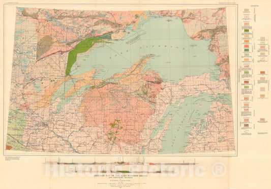 Map : Pre-Cambrian rocks of the Lake Superior region, 1935 Cartography Wall Art :