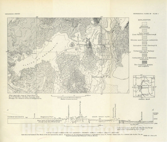 Map : Geology and ore deposits of the Magdalena mining district, New Mexico, 1942 Cartography Wall Art :