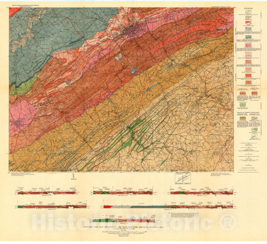 Map : Geology of the Hanover-York district, Pennsylvania, 1944 Cartography Wall Art :