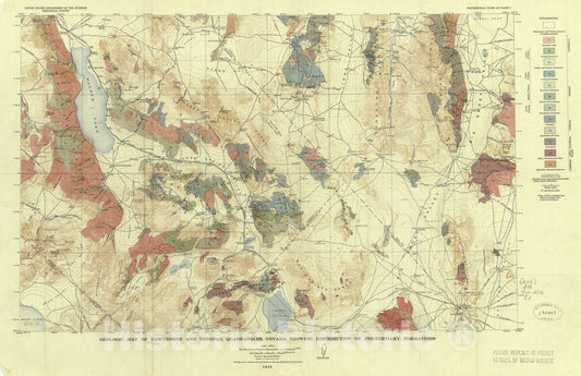 Map : Structural geology of Hawthorne and Tonopah quadrangles, Nevada, 1949 Cartography Wall Art :