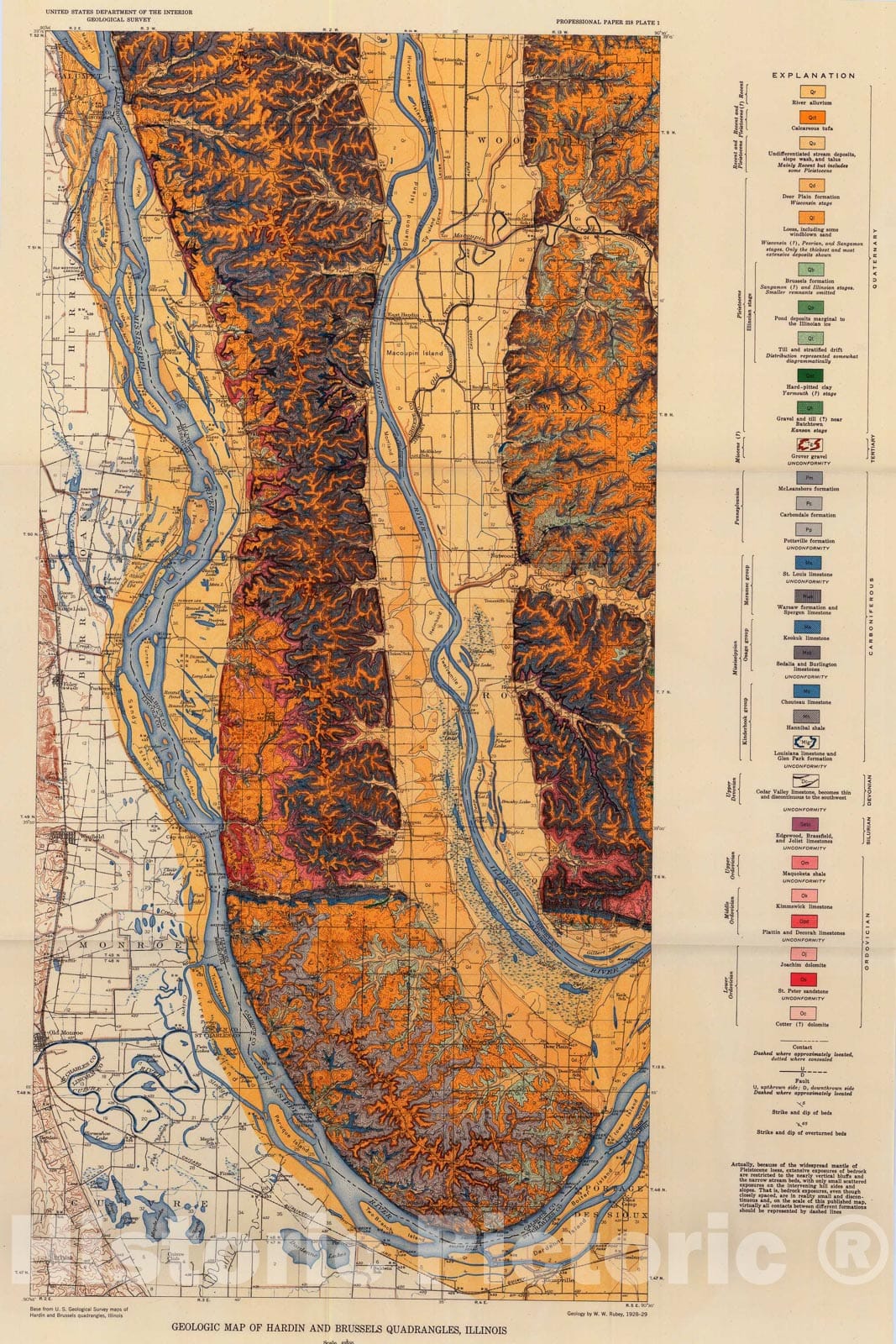 Map : Geology and mineral resources of the Hardin and Brussels quadrangles (in Illinois), 1952 Cartography Wall Art :