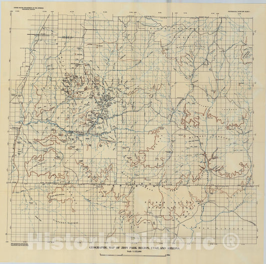 Map : Geology and geography of the Zion Park region, Utah and Arizona, 1950 Cartography Wall Art :