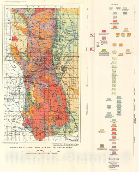 Map : Geology and ore deposits of the Front Range, Colorado, 1950 Cartography Wall Art :