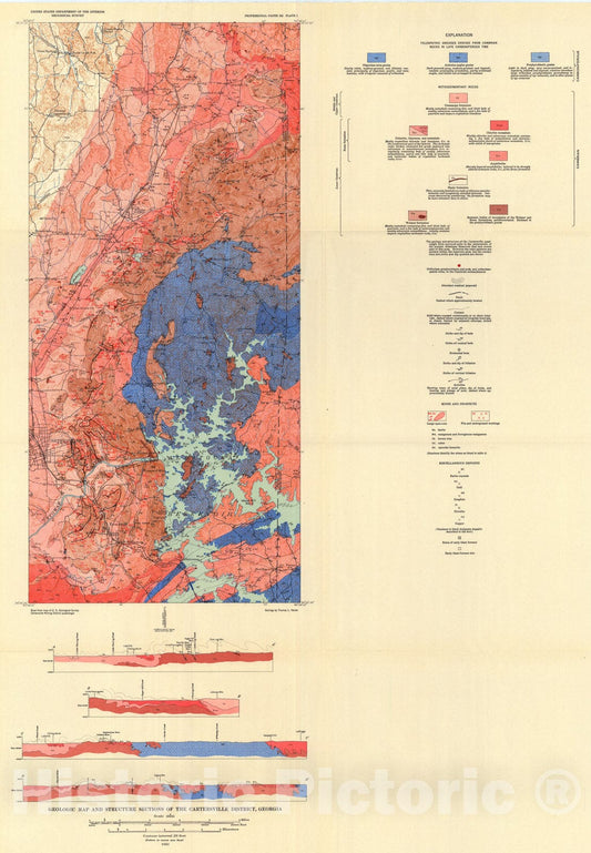 Map : Geology and mineral deposits of the Cartersville district, Georgia, 1950 Cartography Wall Art :