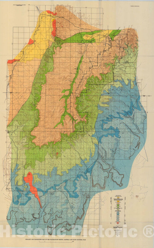 Map : The geology and geography of the Paunsaugunt region, Utah a survey of parts of Garfield and Kane Counties, 1951 Cartography Wall Art :