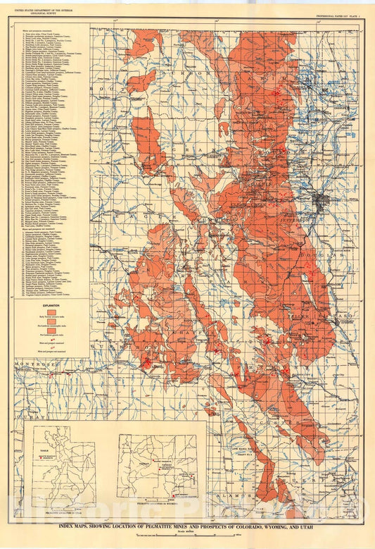 Map : Pegmatite investigations in Colorado, Wyoming, and Utah, 1942-1944, 1950 Cartography Wall Art :