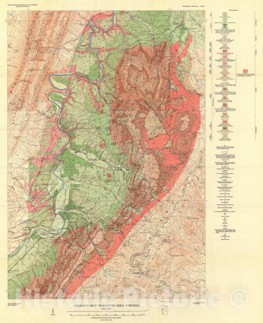 Map : Geology of the Elkton area, Virginia, 1950 Cartography Wall Art :