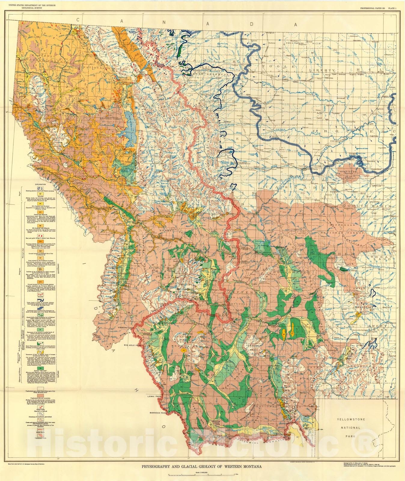 Map : Physiography and glacial geology of western Montana and adjacent areas, 1953 Cartography Wall Art :