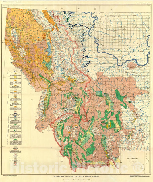 Map : Physiography and glacial geology of western Montana and adjacent areas, 1953 Cartography Wall Art :