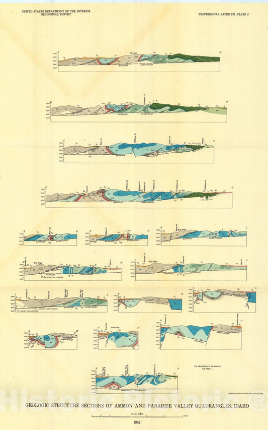 Map : Geography, geology, and mineral resources of the Ammon and Paradise Valley quadrangles, Idaho, 1952 Cartography Wall Art :
