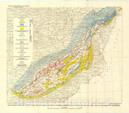 Map : Mica deposits of the southeastern Piedmont, 1953 Cartography Wall Art :
