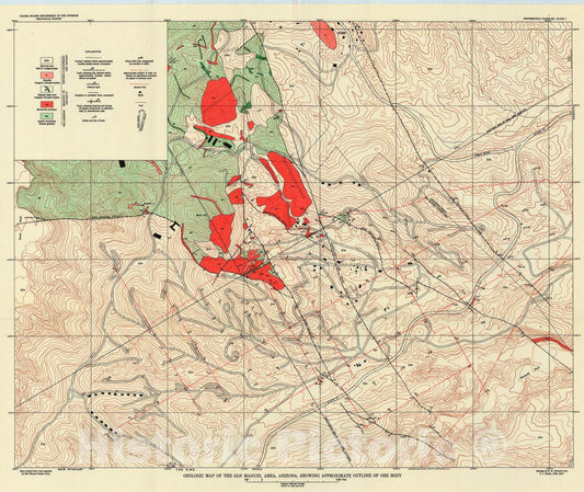 Map : Geology of the San Manual copper deposit, Arizona, 1953 Cartography Wall Art :