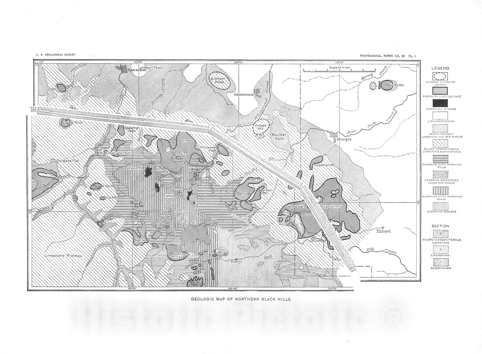 Map : Economic resources of the northern Black Hills, 1904 Cartography Wall Art :