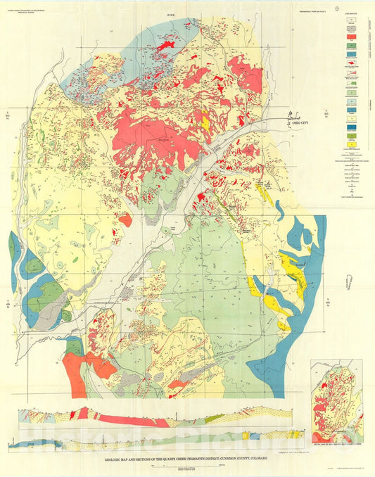 Map : Geology of the Quartz Creek pegmatite district, Gunnison County, Colorado, 1955 Cartography Wall Art :