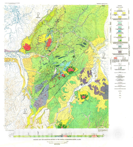 Map : The central Kuskokwim region, Alaska, 1955 Cartography Wall Art :