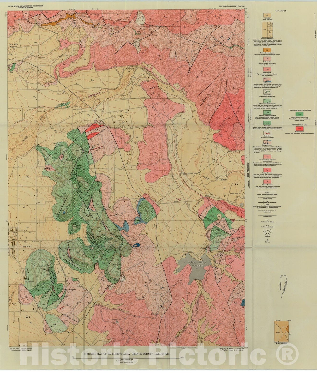 Map : Volcanic rocks of the El Modeno area, Orange County, California, 1957 Cartography Wall Art :