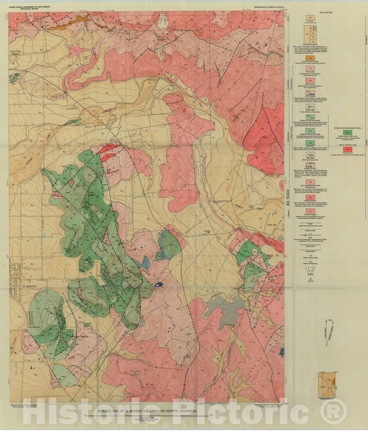 Map : Volcanic rocks of the El Modeno area, Orange County, California, 1957 Cartography Wall Art :