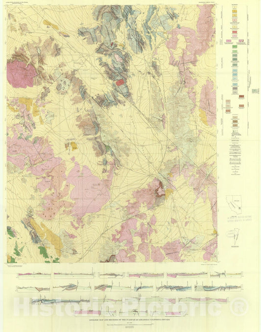 Map : Geology and mineral resources of the Ivanpah quadrangle, California and Nevada, 1956 Cartography Wall Art :